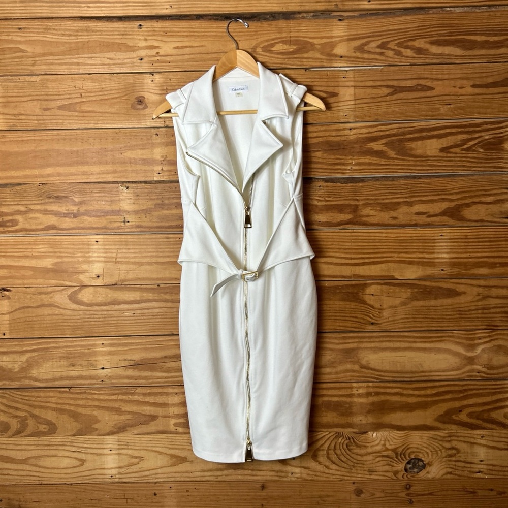 Calvin Klein White Zip-Front Midi Dress